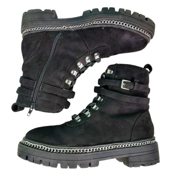 Charlotte Russe canvas combat boots with silver chain, women's size 8, black - Picture 6 of 10
